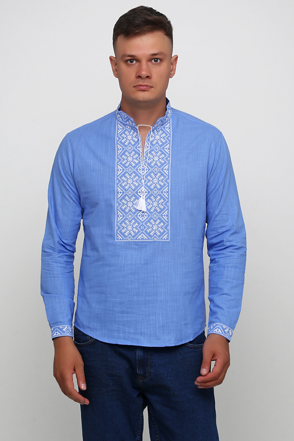 

Cорочка вишита гладдю «Сніжинка» М-412-7 Світло-Синій 46