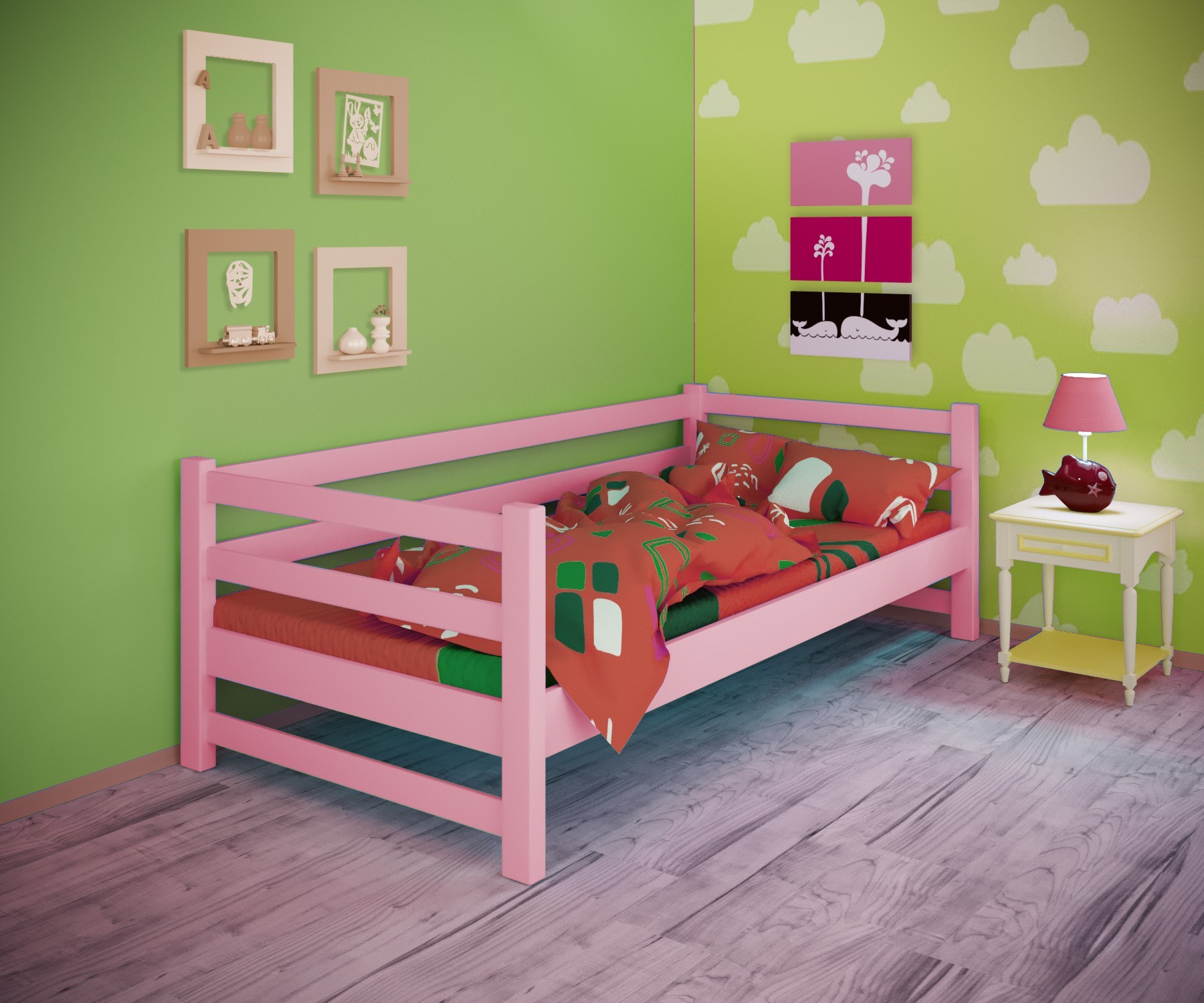 

Кровать односпальная тахта RainbowDream Лентори 80х200 см розовый массив ольхи, без ящиков