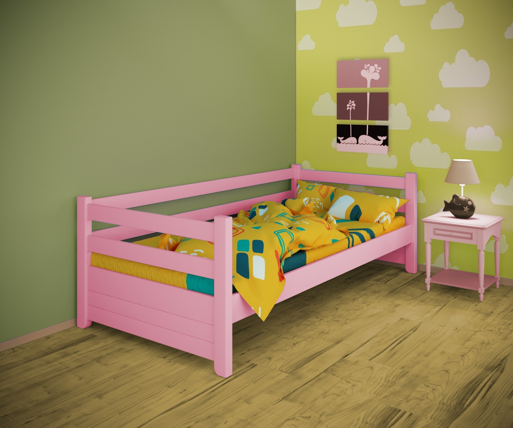 

Кровать односпальная тахта RainbowDream Маркус 80х200 см розовый массив ольхи, без ящиков