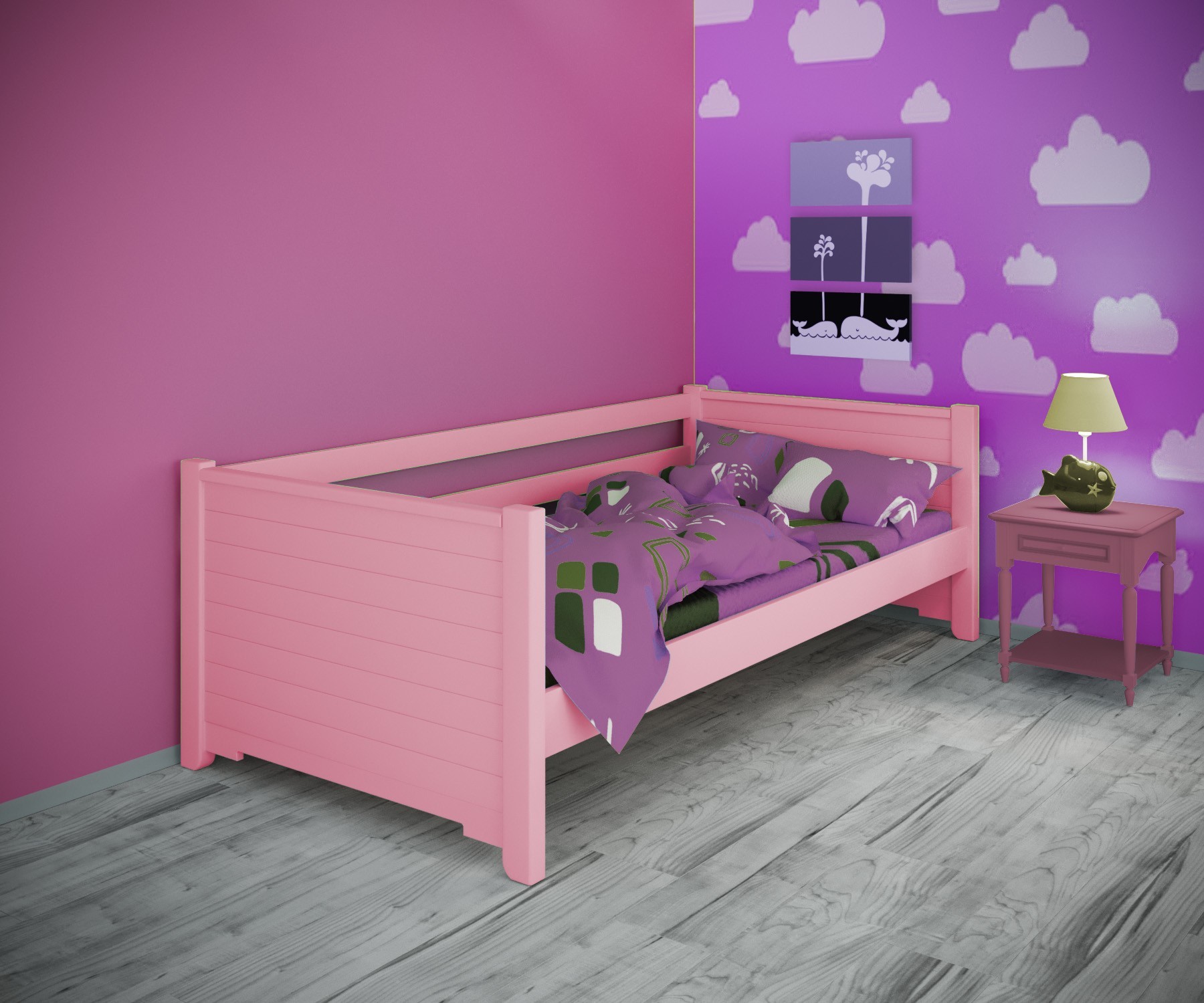 

Кровать односпальная тахта RainbowDream Фиронни 80х200 см розовый массив ольхи, без ящиков