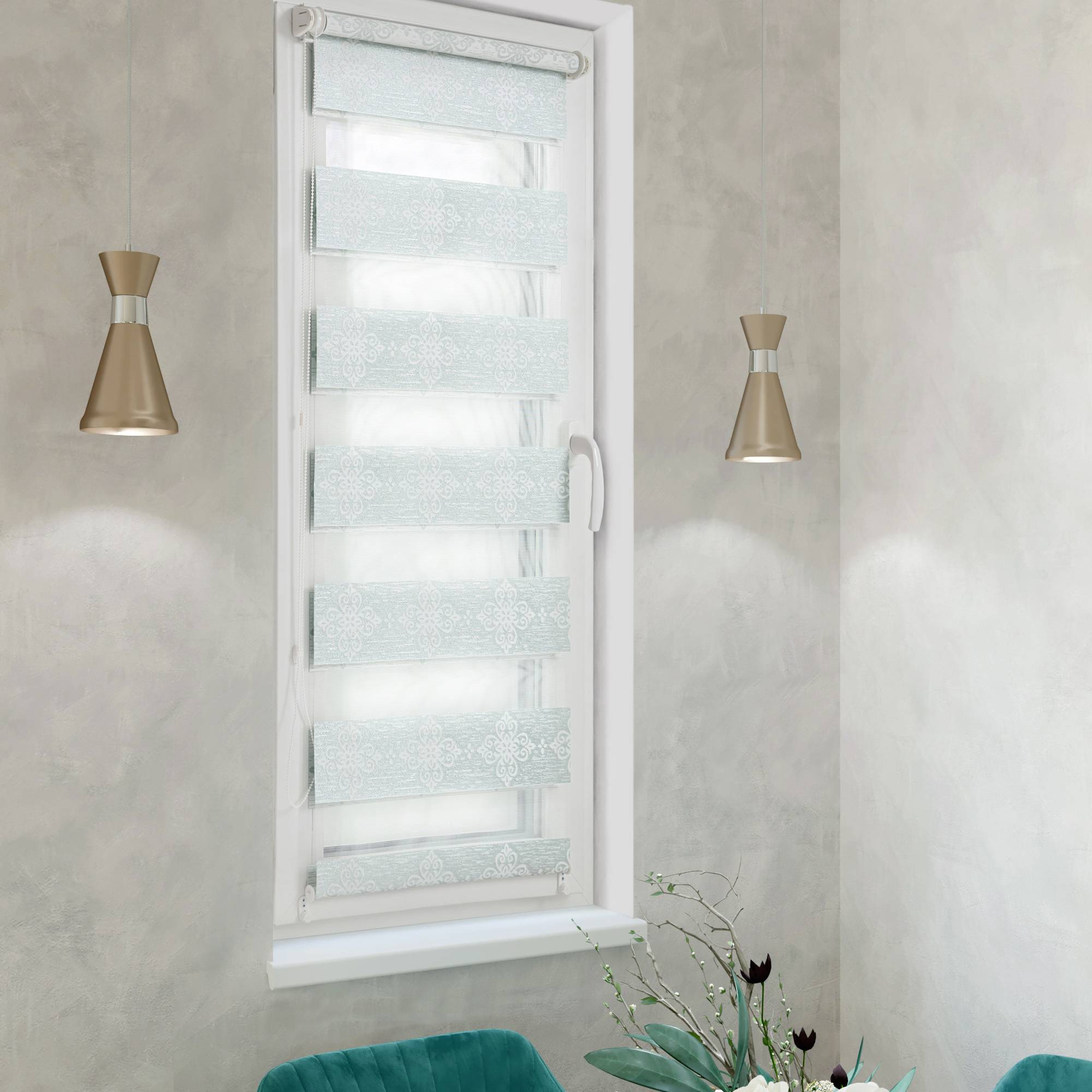 

Ролет тканевый Roll deLuxe День Ночь Классика бирюза 120x160 см