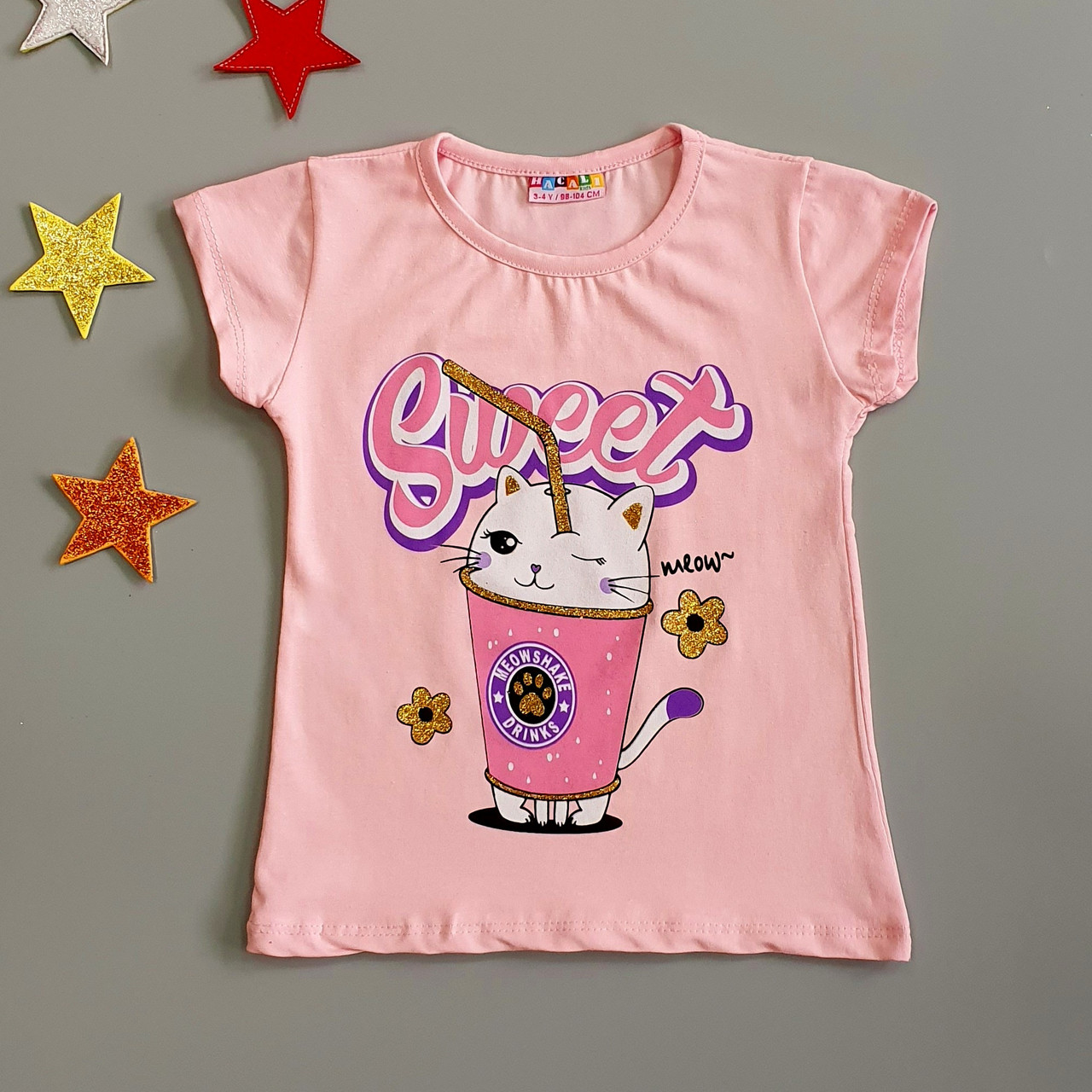 

Футболка "Котик" Hacali kids для девочки 122-128 см Светло-розовая 18704