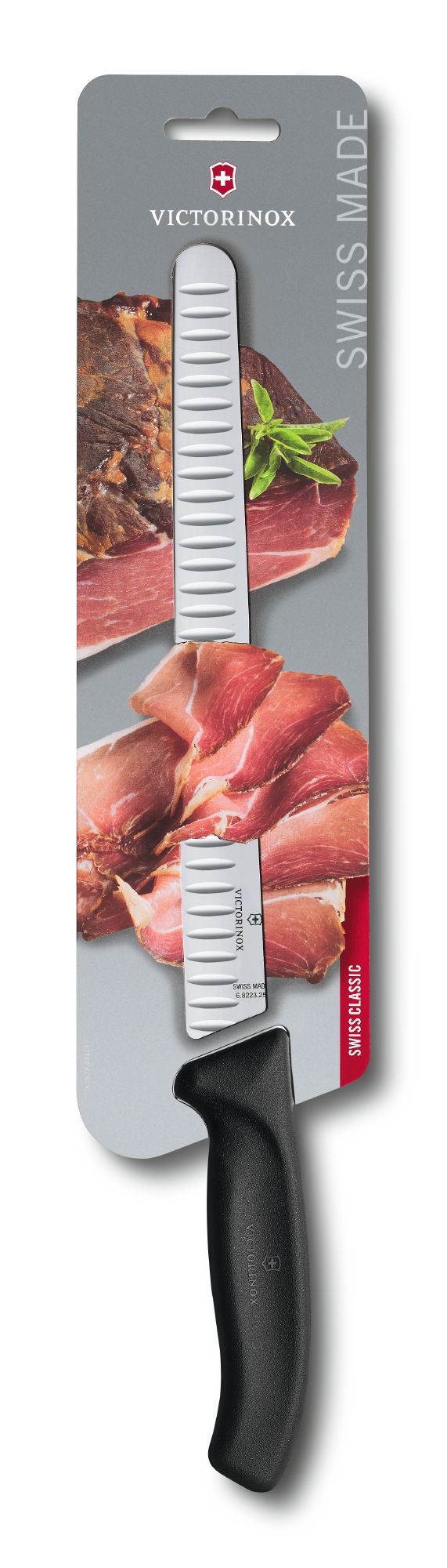 

Кухонный нож SwissClassic Slicing 25см закругл.нос, рифл. с черн. ручкой (блистер)