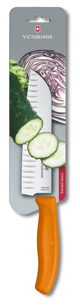 

Кухонный нож SwissClassic Santoku 17см рифл. с оранж. ручкой (блистер)