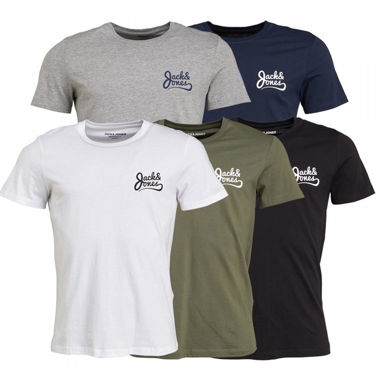 

Футболка JACK AND JONES Script Five Pack s White/Black/Light Grey Marl/Navy/Khaki Black, S (42)