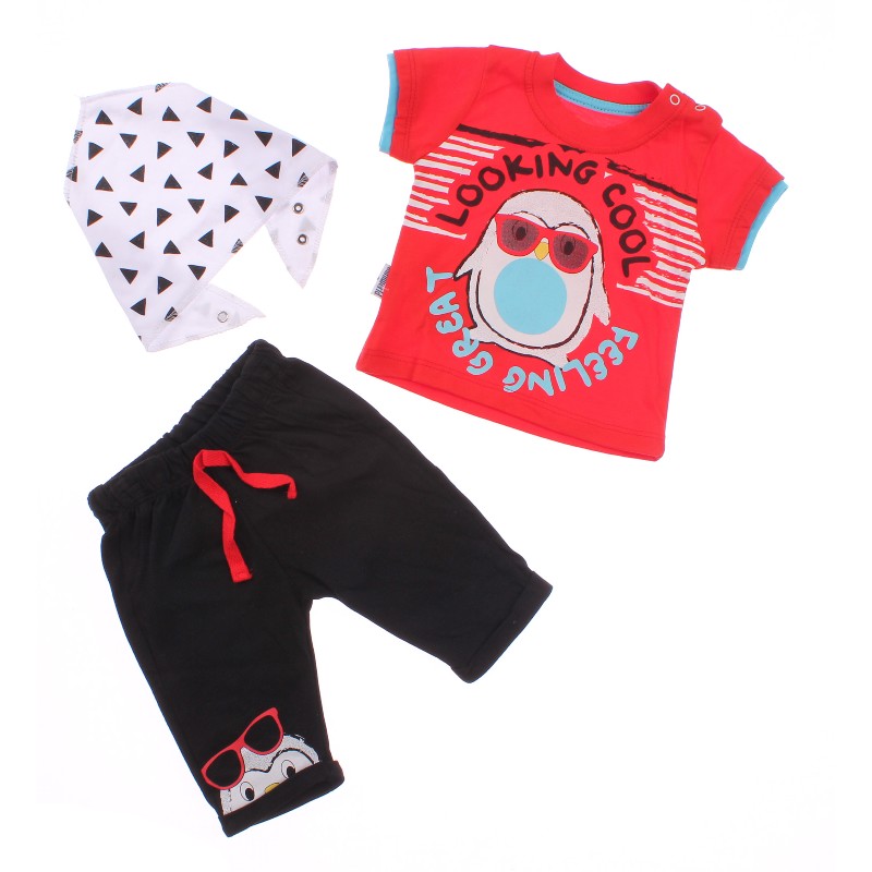 

Футболка + Брюки + Слинявчик для мальчика MINIWORLD 14615 80 см красный (301332)