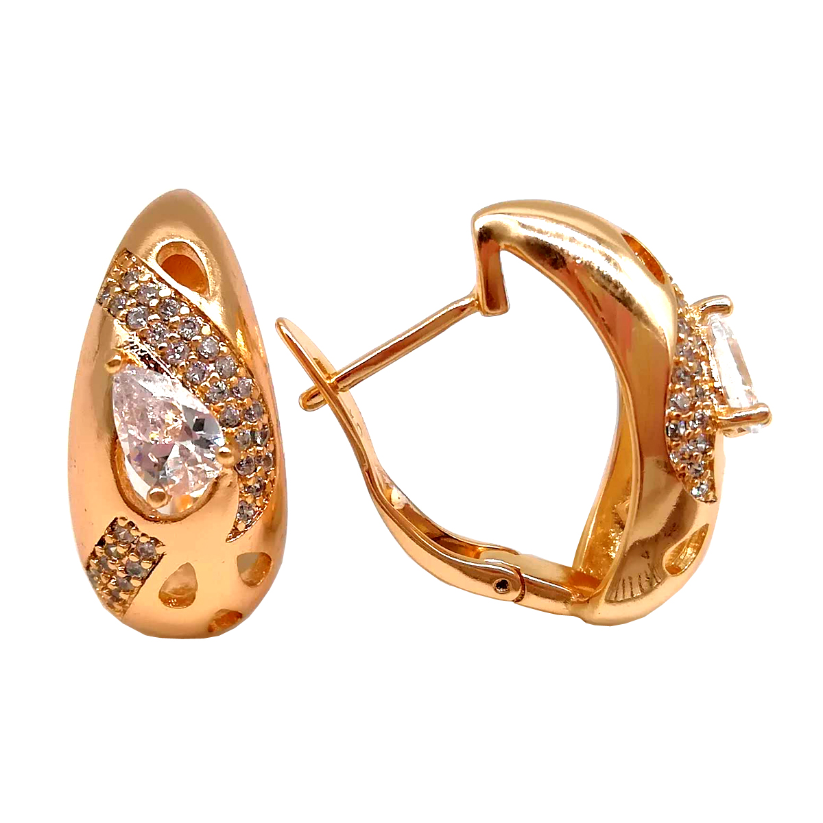 

Серьги Xuping из медицинского золота, белые фианиты, позолота 18К, 23700