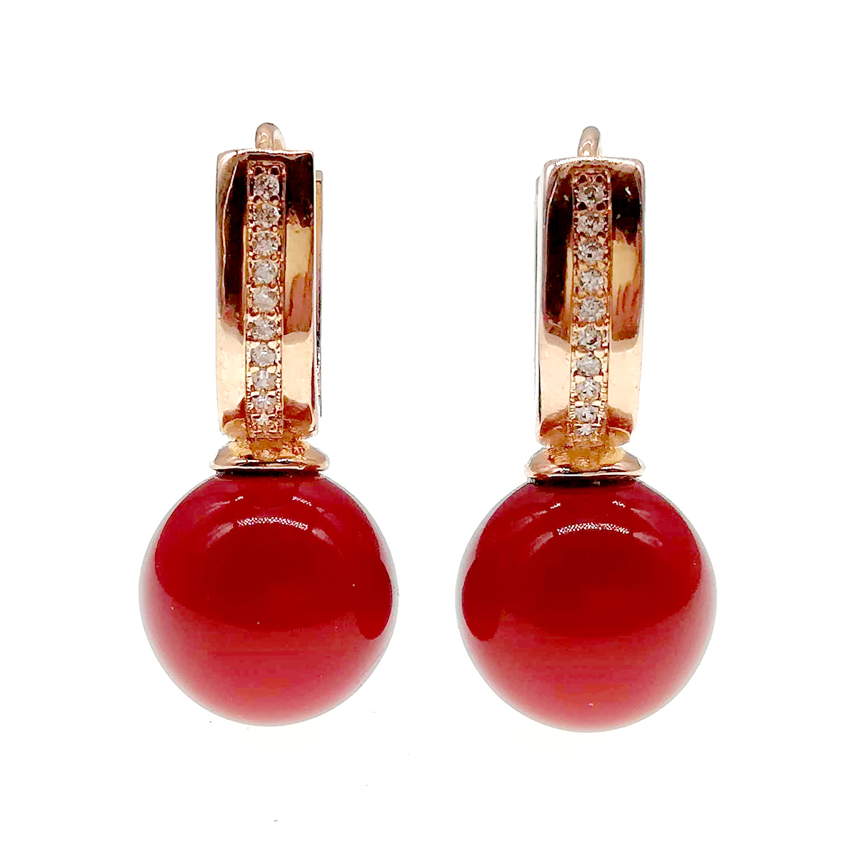 

Серьги SONATA из медицинского золота, иммитация коралла, позолота PO, 22992