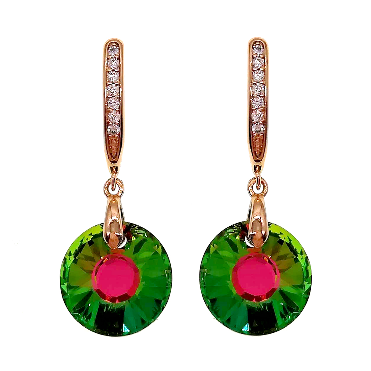 

Серьги Xuping из медицинского золота, кристаллы Swarovski оливково-розового цвета и белые фианиты, позолота 18K, 24479