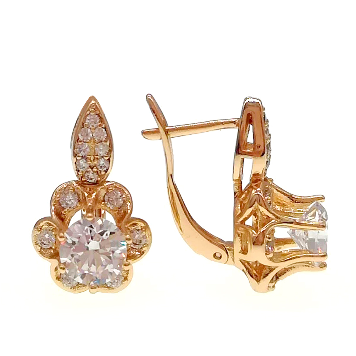 

Серьги Xuping из медицинского золота, белые фианиты, позолота 18К, 24236