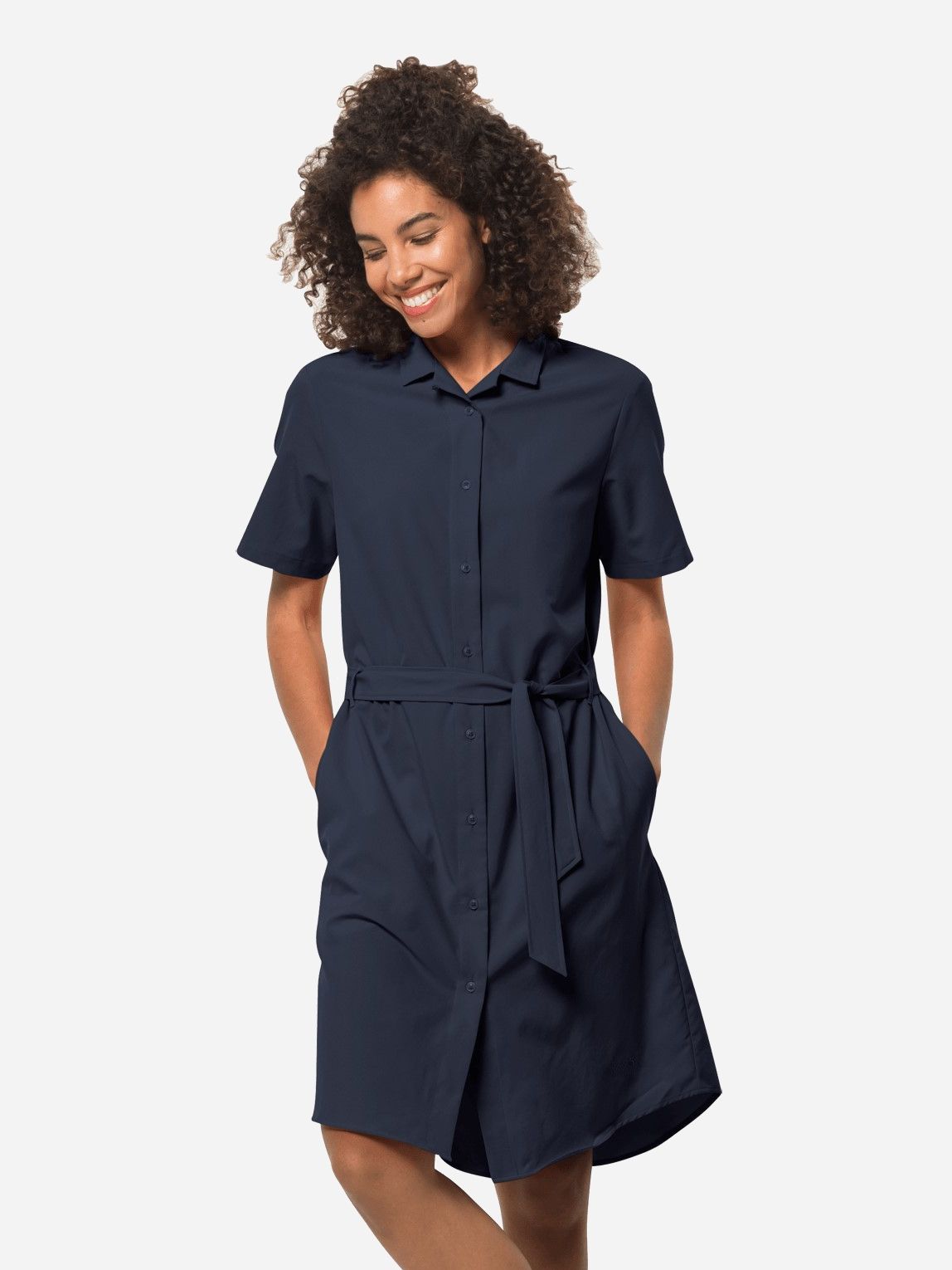 Акція на Сукня-сорочка міді літня жіноча Jack Wolfskin Holiday Midi Dress 1507211-1010 XS Темно-синя від Rozetka