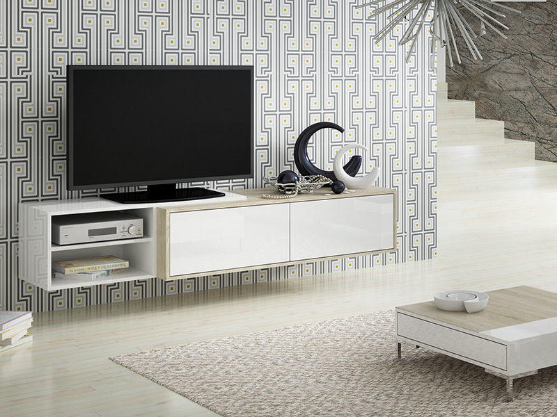 

Тумба под телевизор в гостиную из ламинированной ДСП и МДФ Sigma 2 Дуб Сонома/Белый Сama Польша без подсветки