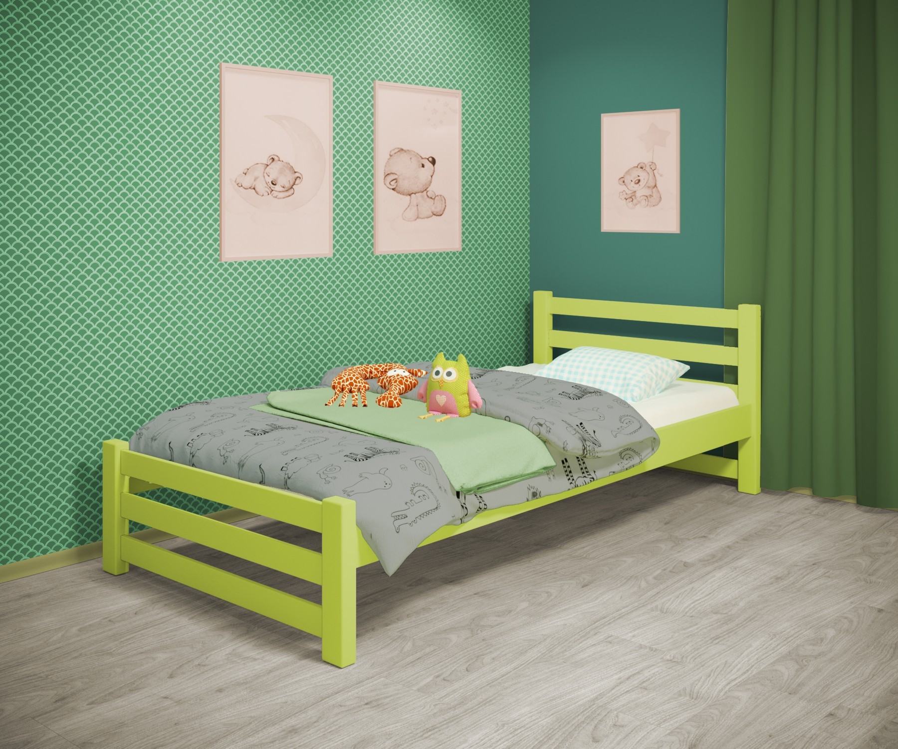 

Кровать односпальная RainbowDream Ламия 80х160 см зеленый массив ольхи, без ящиков
