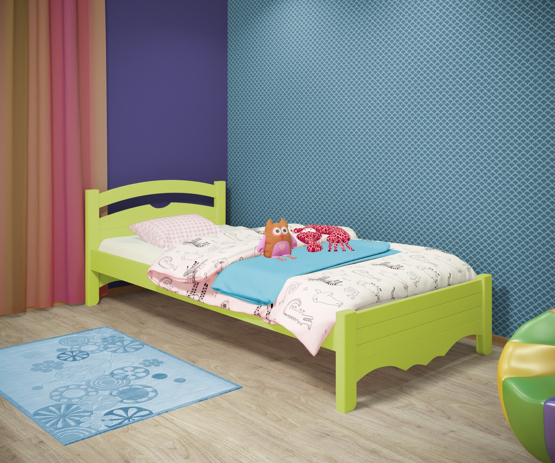 

Кровать односпальная RainbowDream Фирина 80х160 см зеленый массив ольхи, без ящиков