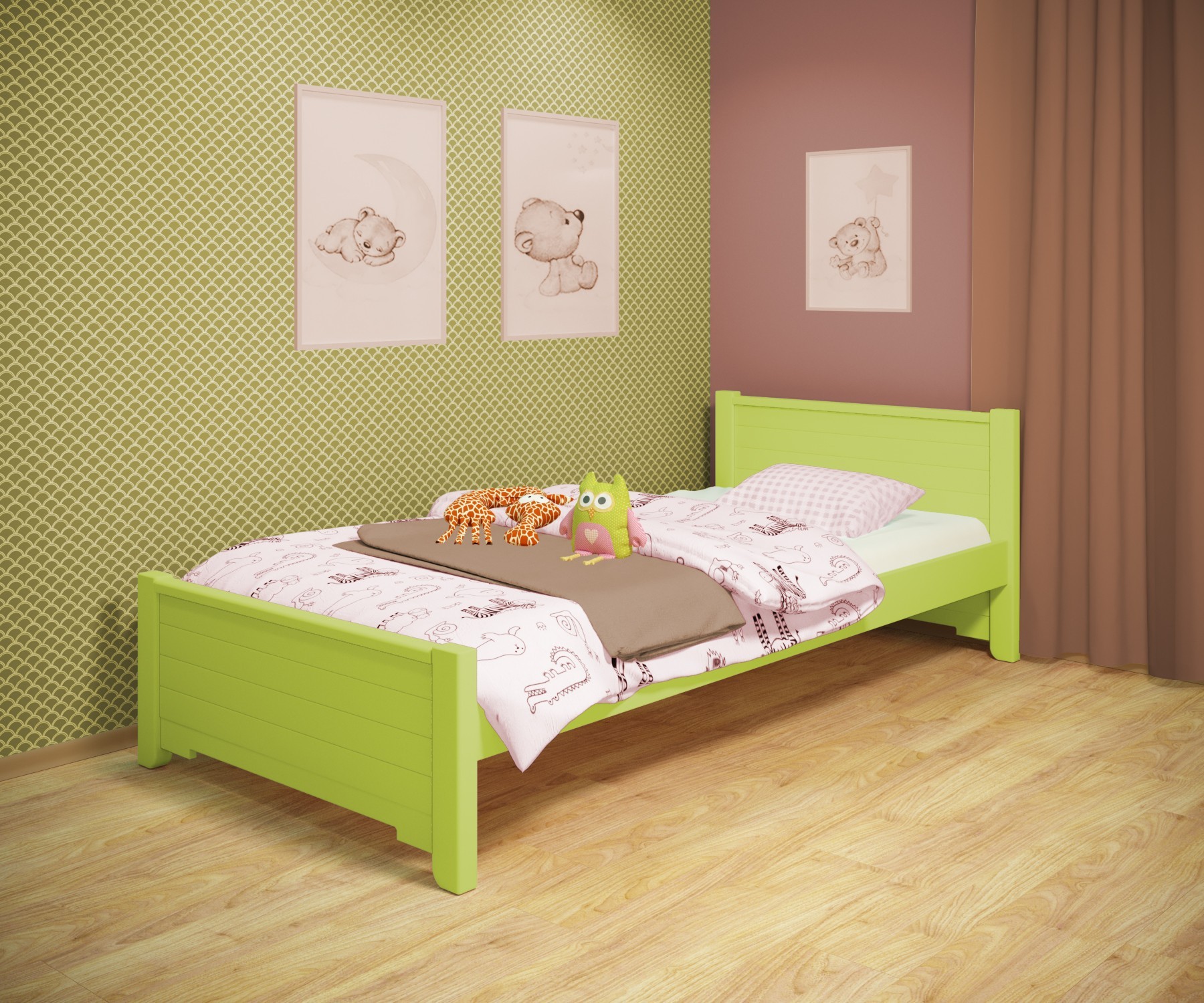 

Кровать односпальная RainbowDream Фиронни 80х160 см зеленый массив ольхи, без ящиков