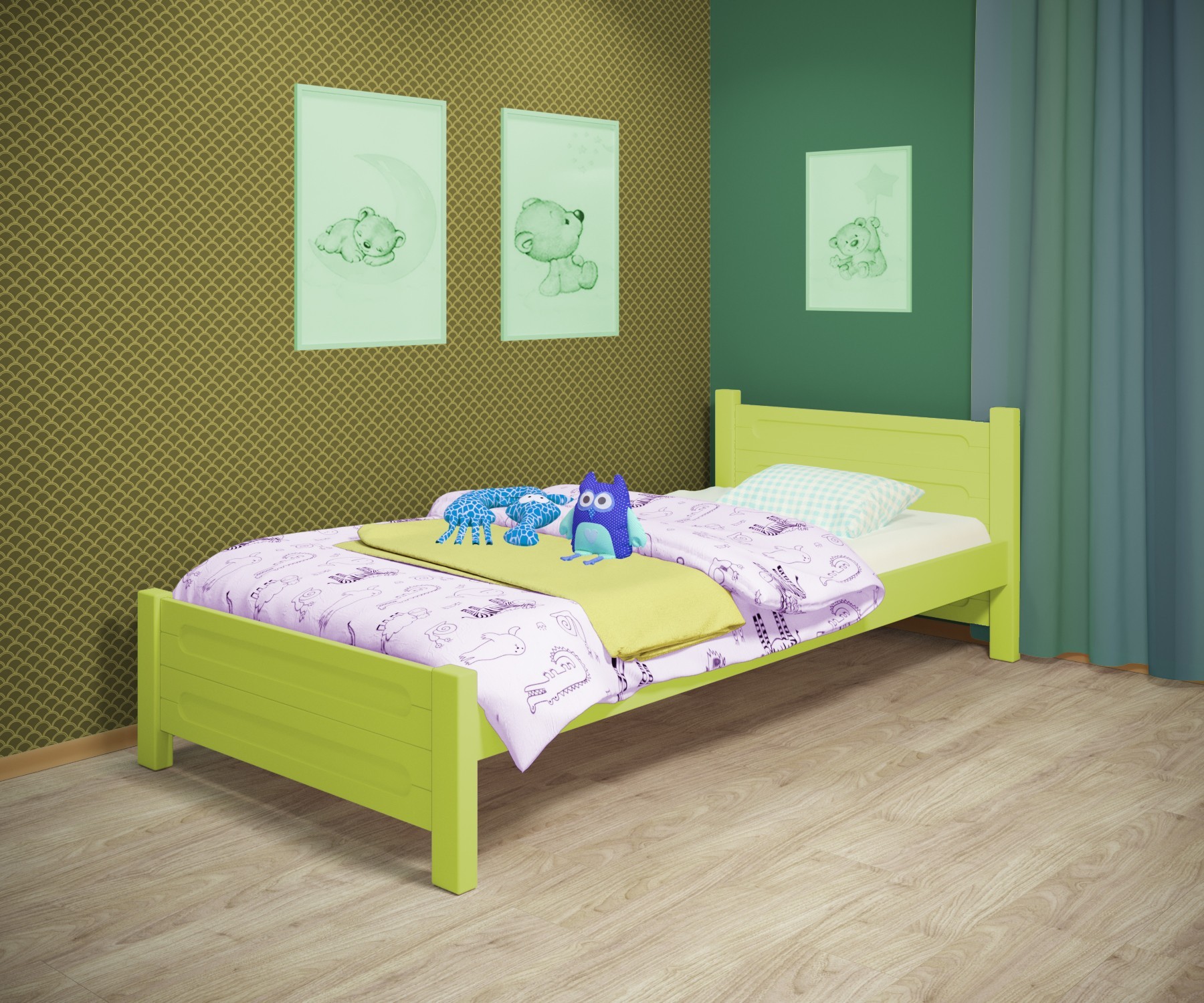 

Кровать односпальная RainbowDream Йокка 120х200 см зеленый массив ольхи, без ящиков