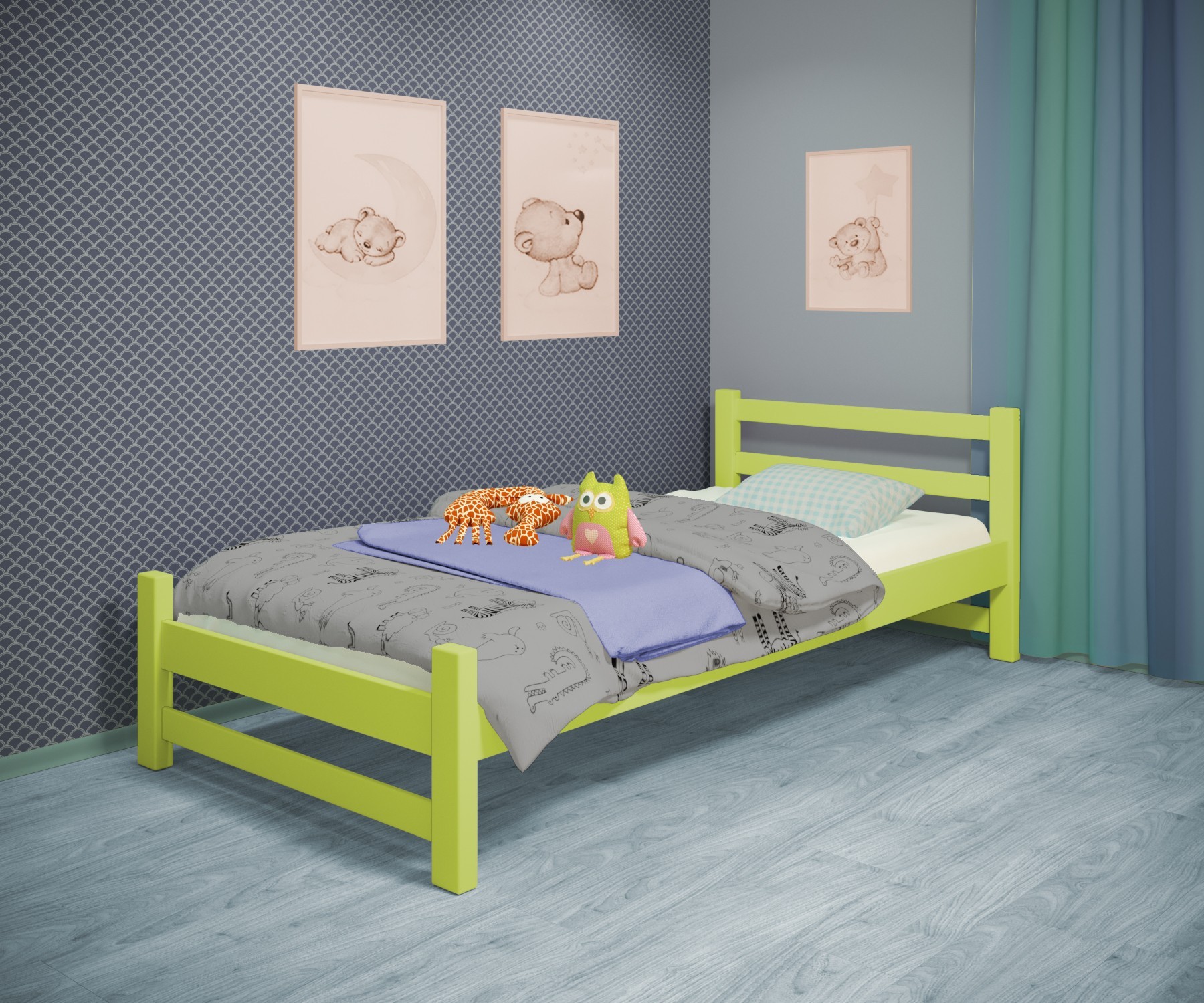 

Кровать односпальная RainbowDream Лентори 80х160 см зеленый массив ольхи, без ящиков