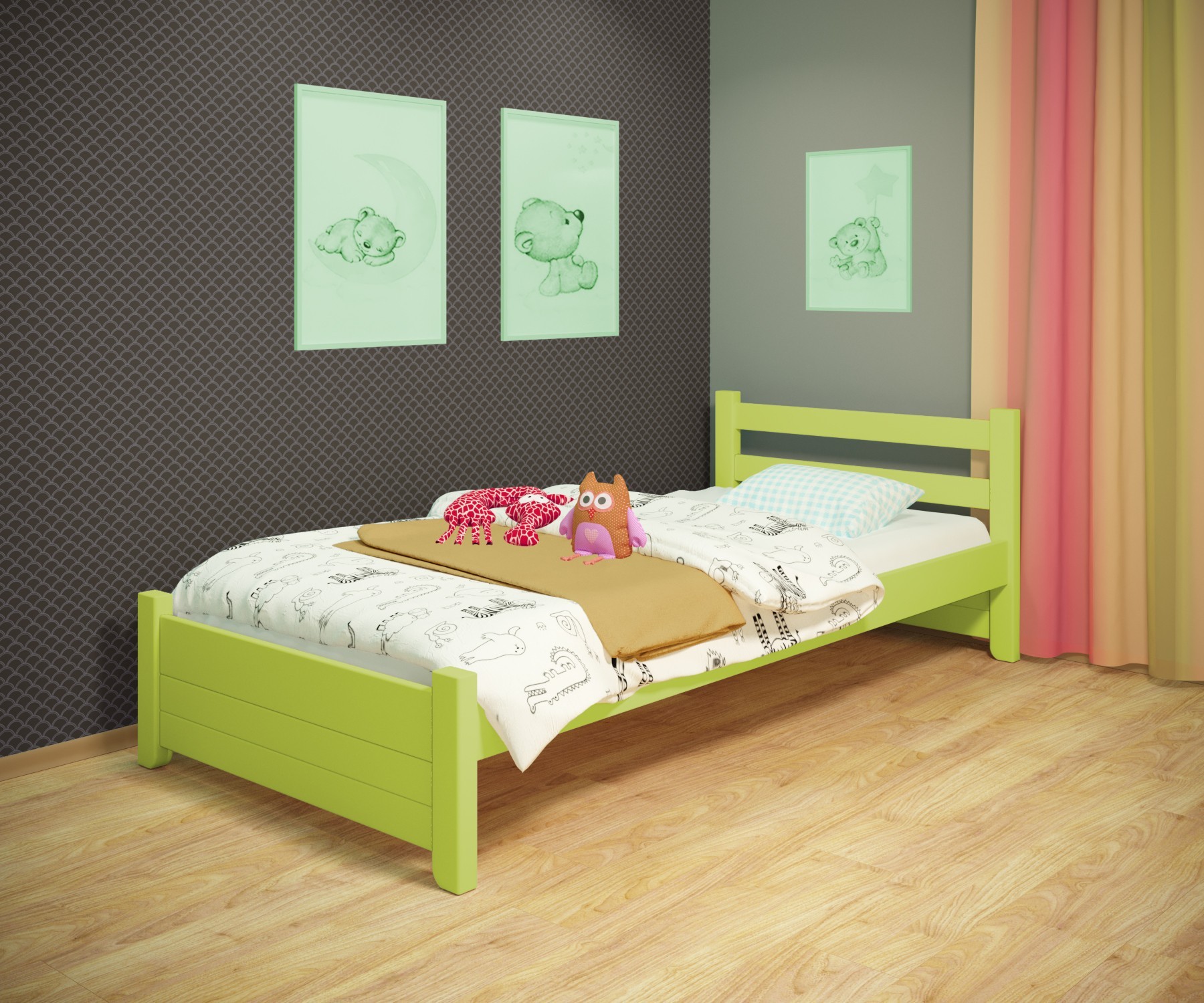 

Кровать односпальная RainbowDream Маркус 70х140 см зеленый массив ольхи, без ящиков