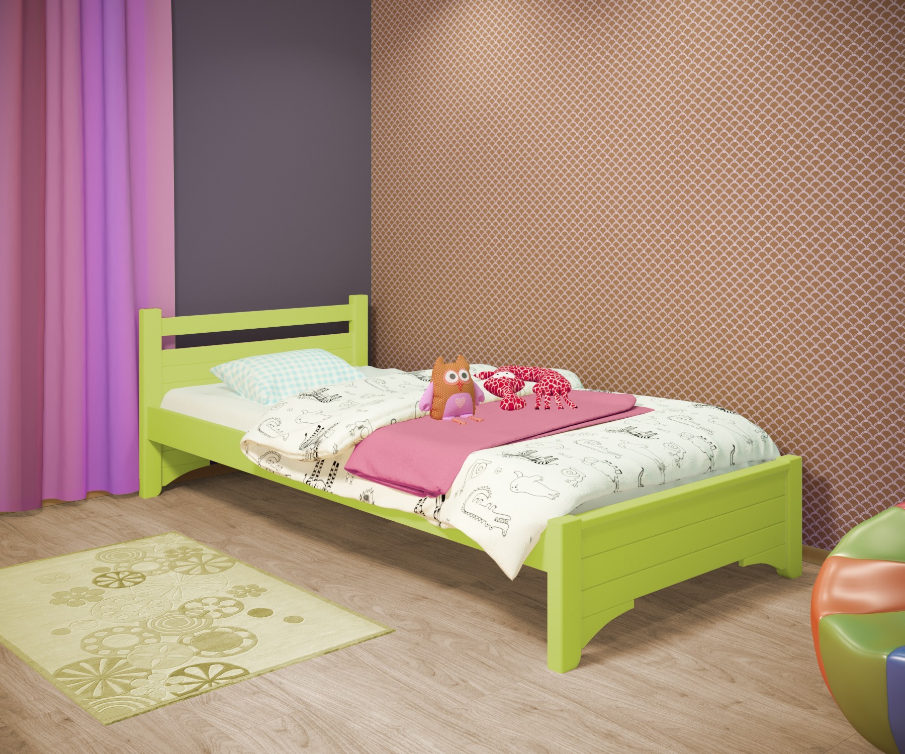 

Кровать односпальная RainbowDream Дюпон 80х160 см зеленый массив ольхи, без ящиков