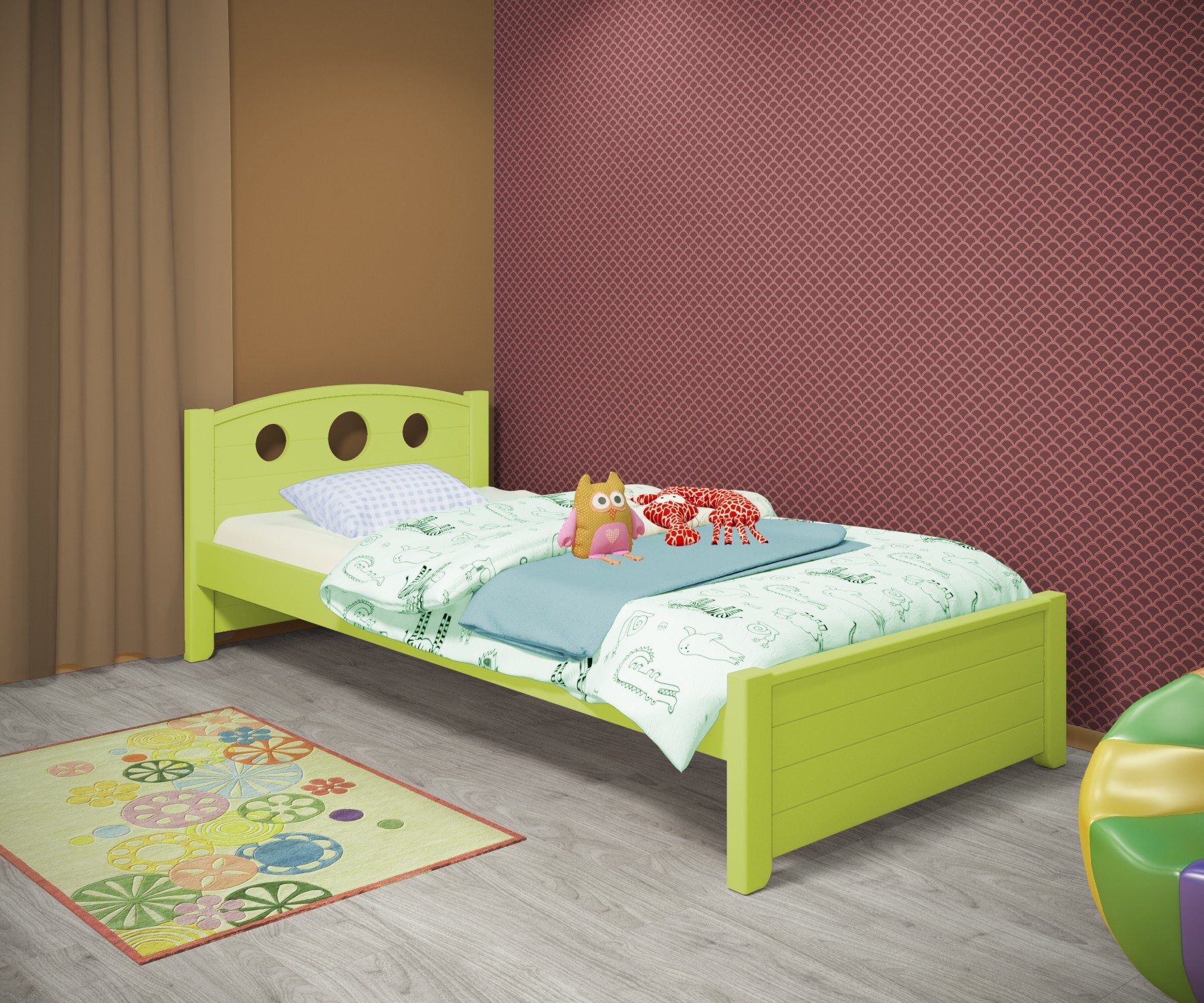 

Кровать односпальная RainbowDream Окки 80х160 см зеленый массив ольхи, без ящиков