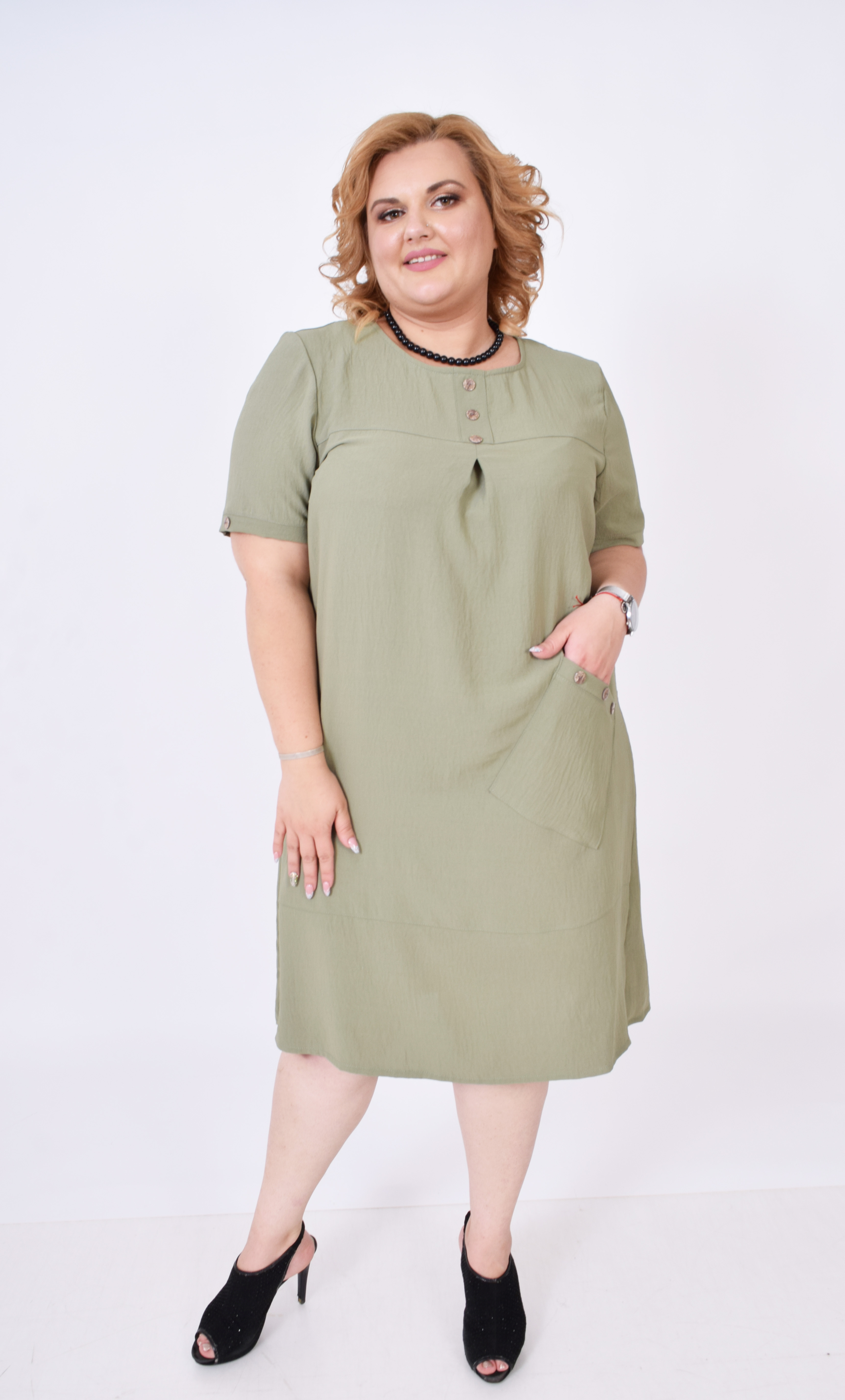 

Женское платье Lady Look с карманом 8343 оливковое 52
