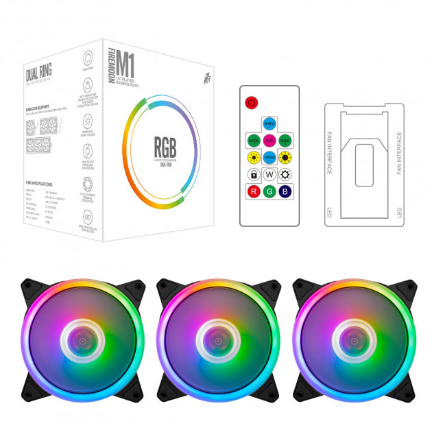 

Вентилятор 1stPlayer Firemoon M1 RGB Combo 3; 120х120х25мм, 5-pin