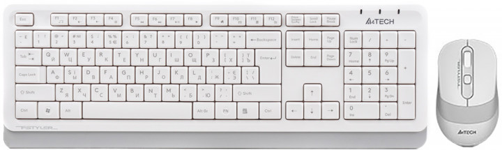 

Комплект A4tech Fstyler FG1010, беспроводной, клавиатура+мышь, White+Grey, USB