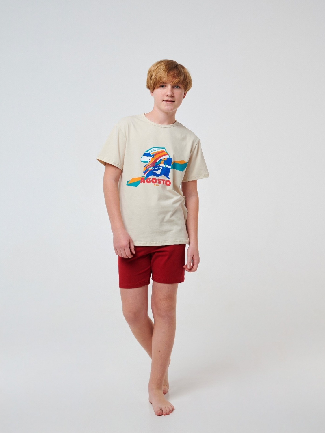 Акція на Піжама (футболка + шорти) для хлопчика Smil 104681 134 см Світло-бежева від Rozetka