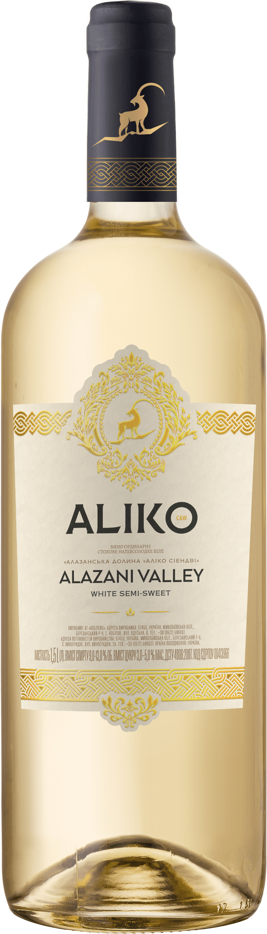 Вино Aliko Алазанская долина белое полусладкое 1.5 л 9.0-13.0% ...