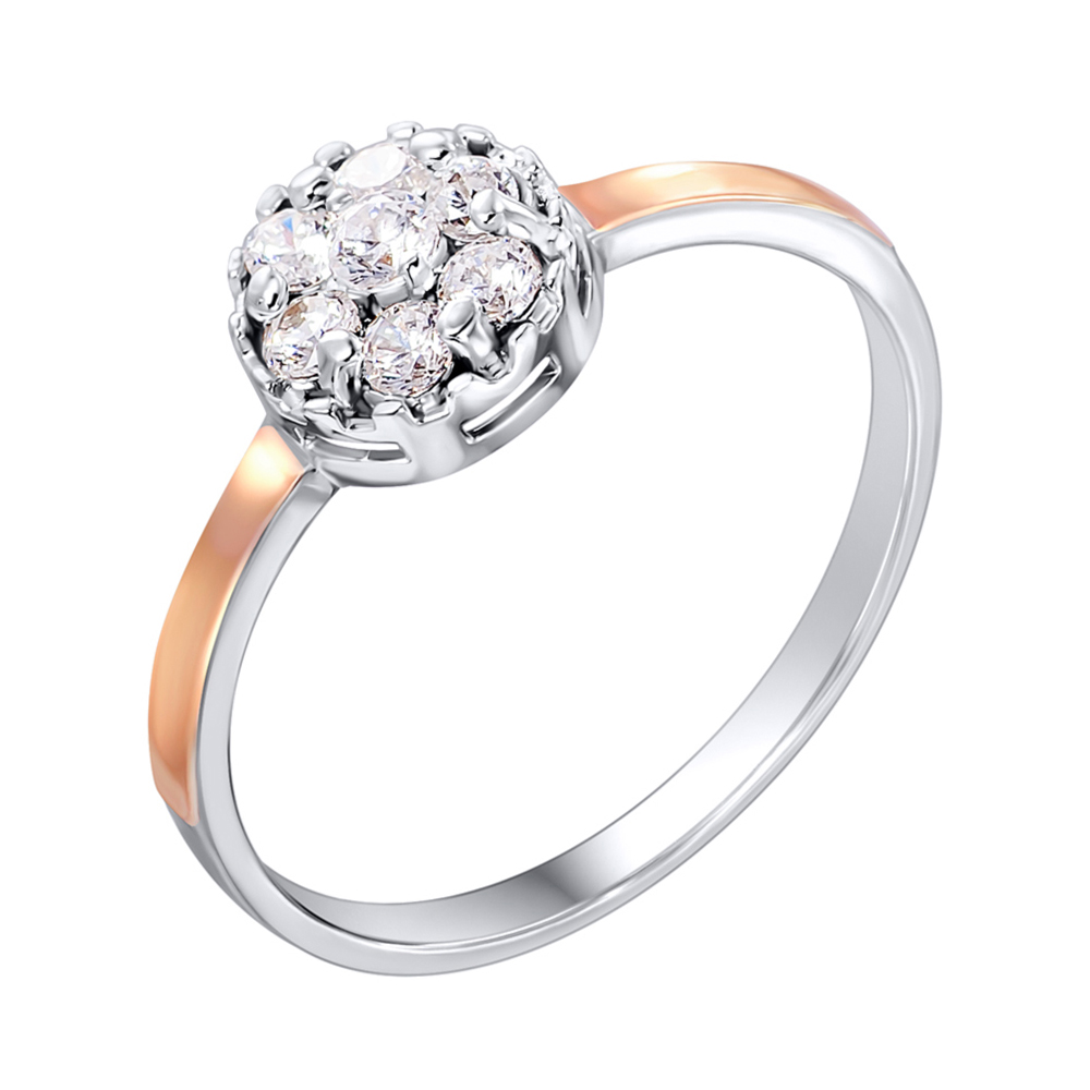 

Серебряное кольцо с золотыми накладками и цирконием 000140395 000140395 17.5 размера