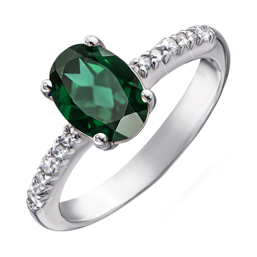 

Серебряное кольцо с зеленым кварцем и фианитами 000064378 000064378 18 размера