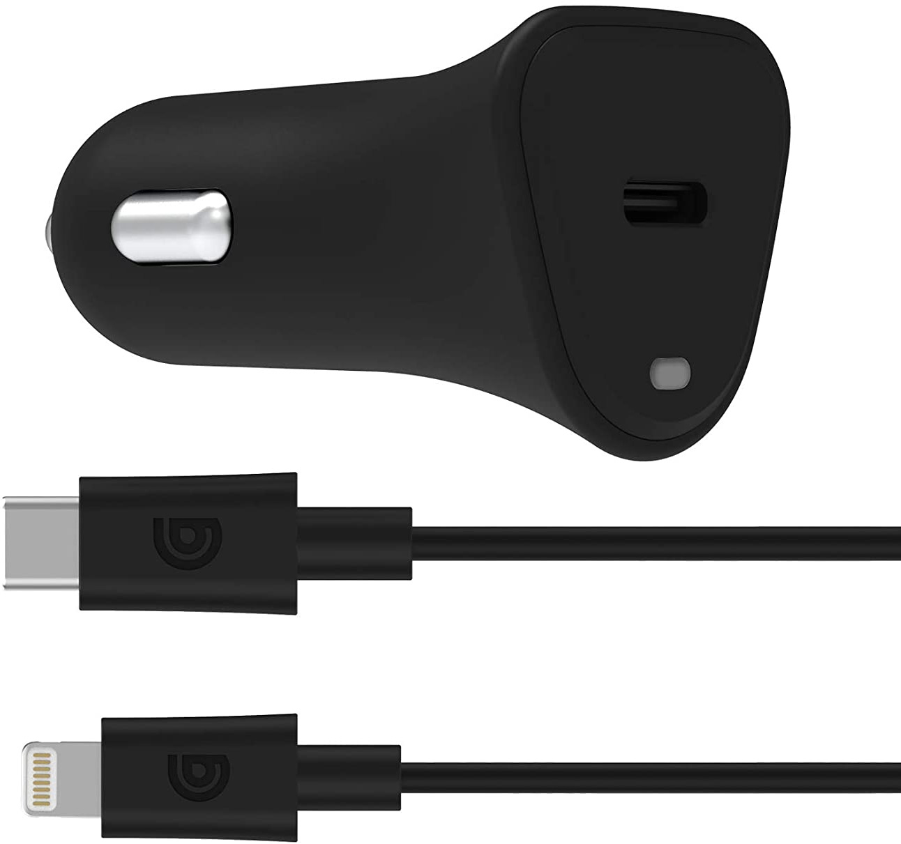 

Автозарядка Griffin PowerJolt USB-C 18W с кабелем USB-C to Lightning [GP-083-BLK]