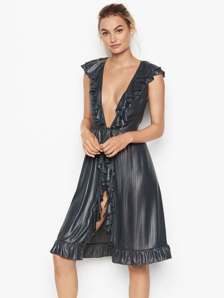

Халат Victoria's Secret Ruffle Kimono накидка на кулисе с воланами S Серый