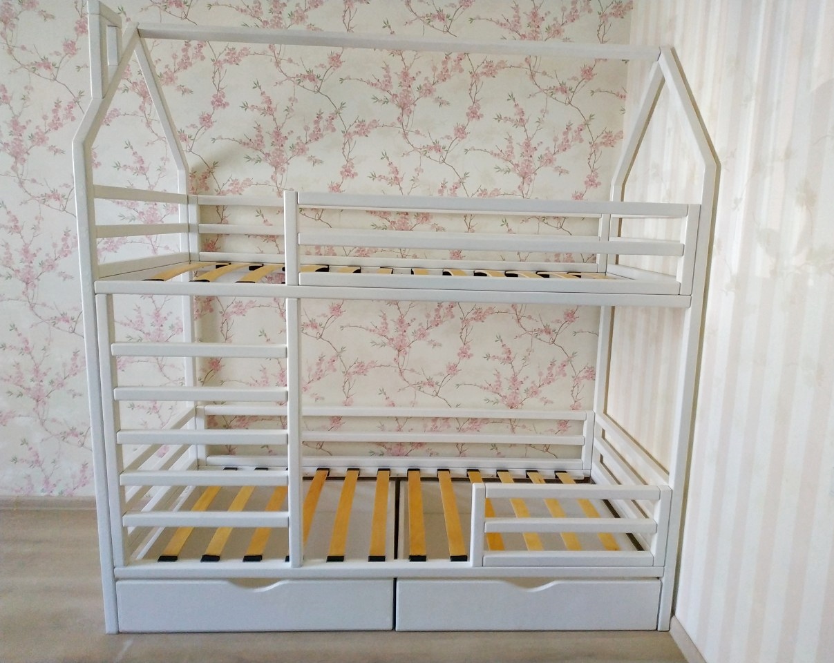 

Двухъярусная кроватка домик SweetHome 160*80 Белая (new_76616)