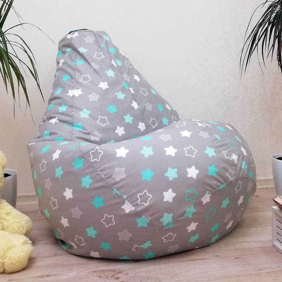 

Кресло мешок Nova KatyPuf "Бирюзовые звезды" Хлопок, Размер XXL 140x100