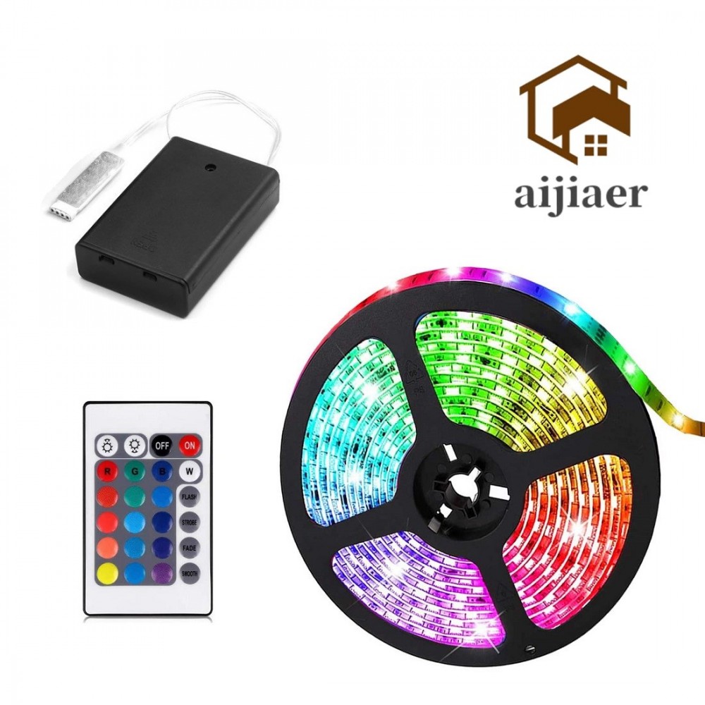 Светодиодная лента с пультом ДУ на батарейках Aijiaer RGB 60 LED Strip .