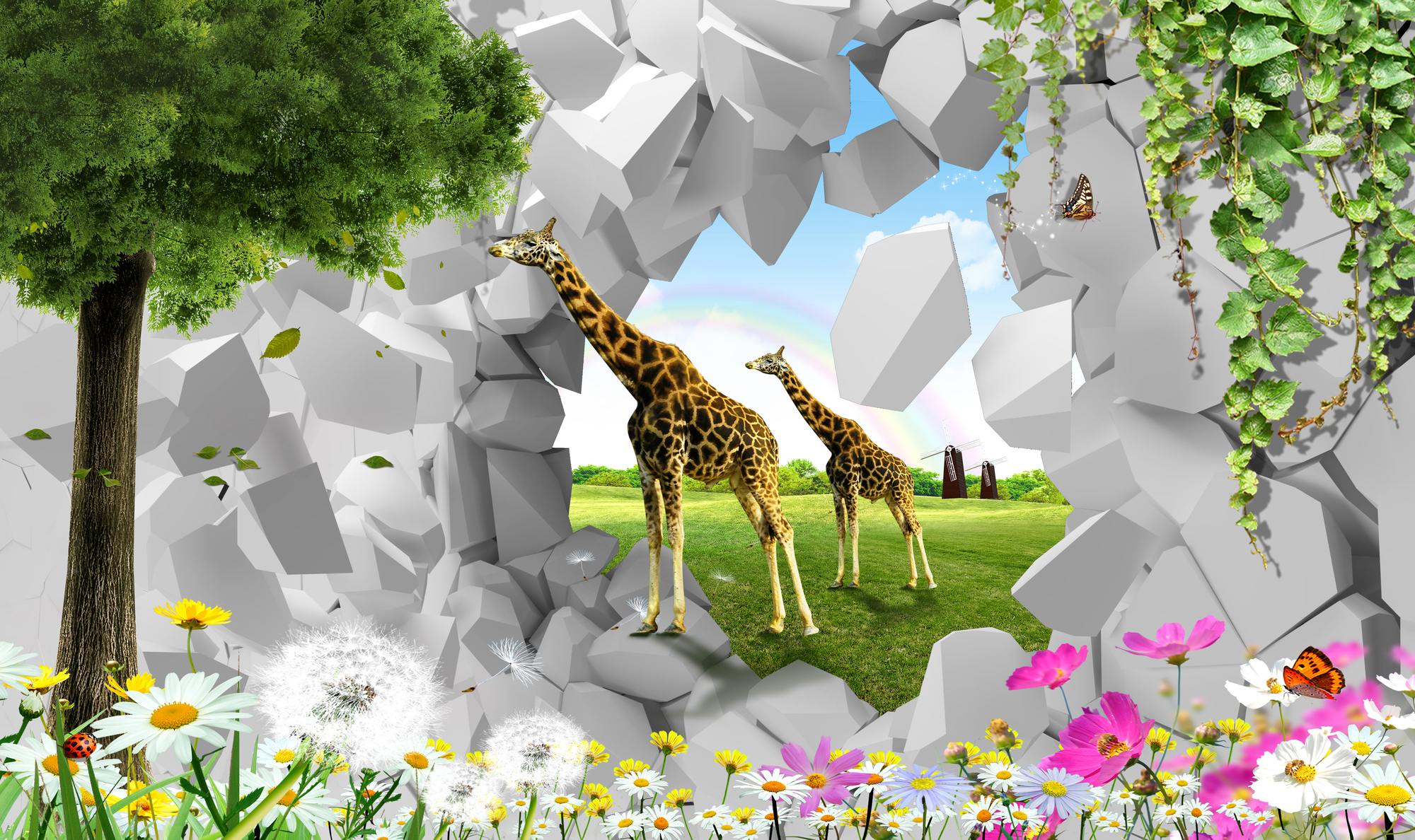

Фотообои Животные '3D Жирафы' (5139) , Мелкий песок