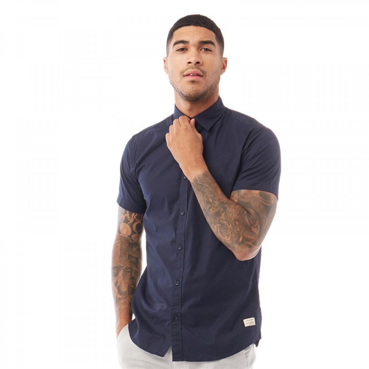 

Рубашка JACK AND JONES Clint Plain Short Sleeve Shirt Total Eclipse Navy, S (42)