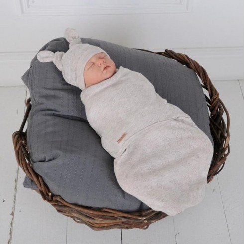

Пеленка-кокон на липучках Magbaby Wind c шапочкой бежевый меланж 3-6 мес