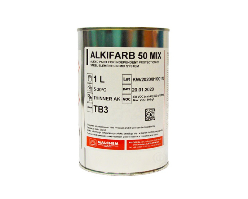 

Эмаль алкидная MALCHEM ALKIFARB 50 антикоррозионная транспарентная - база TB3 1л