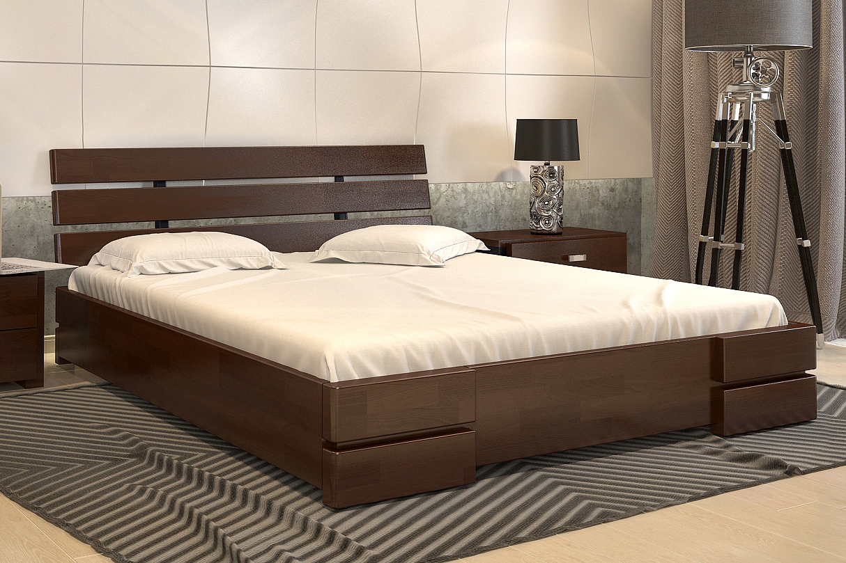 Кровать двуспальная Arbor Drev 140x200 Дали Люкс дерево бук Орех Темный ...
