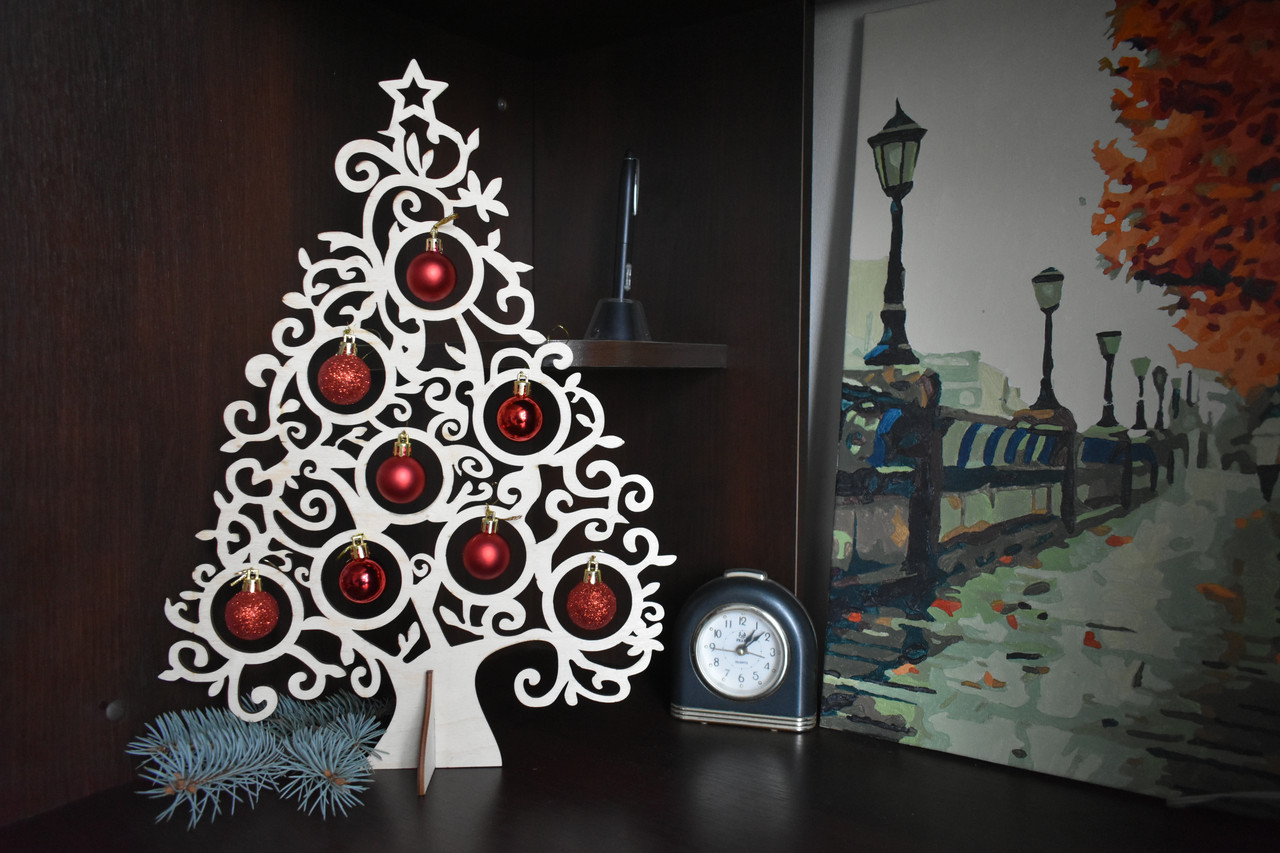 

Декоративная эко ёлочка на стол из фанеры 31х42 см под заказ (НГ0006)