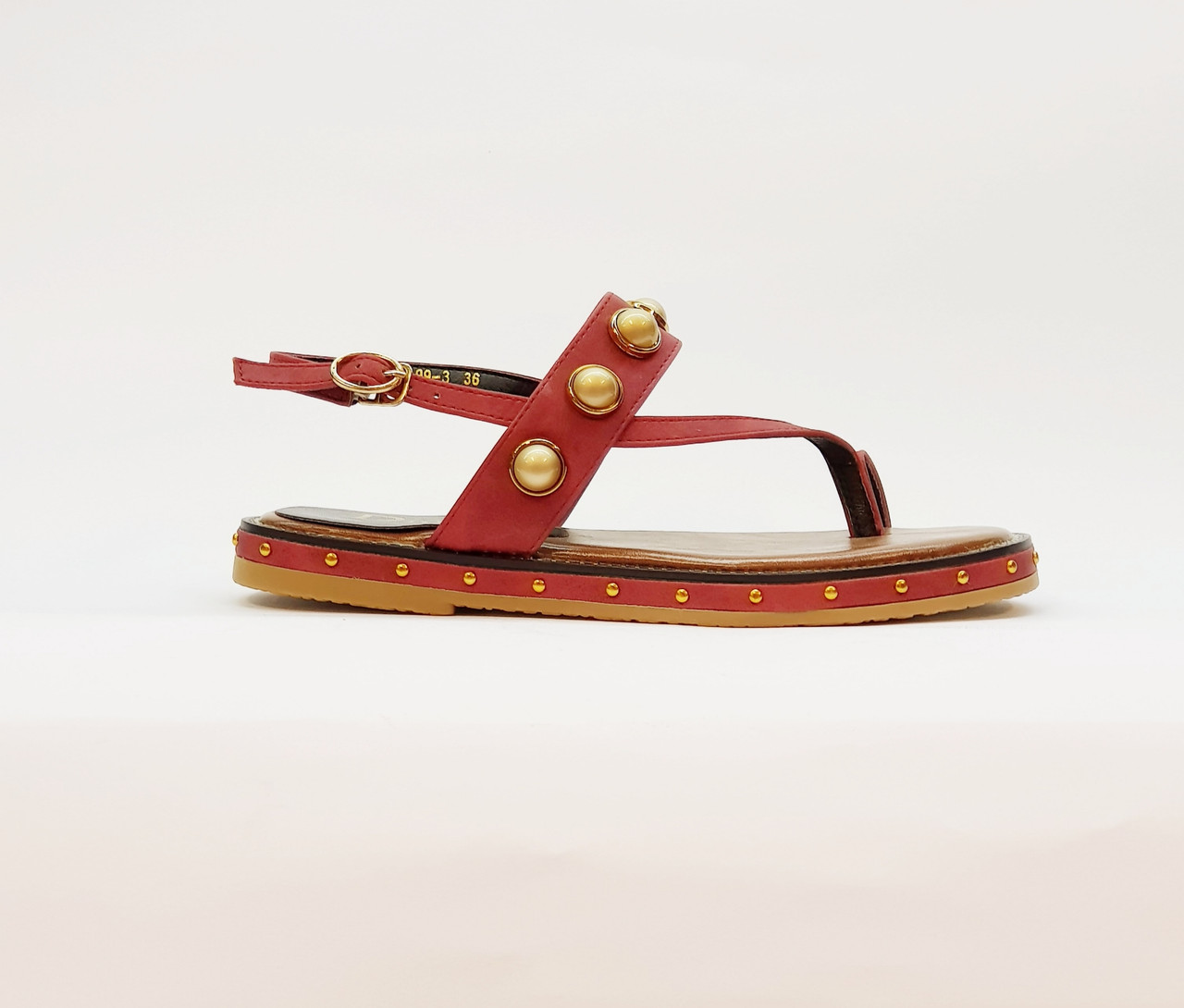 

Босоножки женские через палец из натуральной кожи на плоской подошве 37 красные, DIO, Fashion