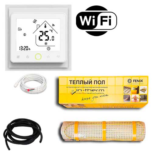 

Теплый пол двухжильный нагревательный мат IN-Term 200 + программируемый WiFi терморегулятор PWT-002 2.7 м.кв - 550Вт
