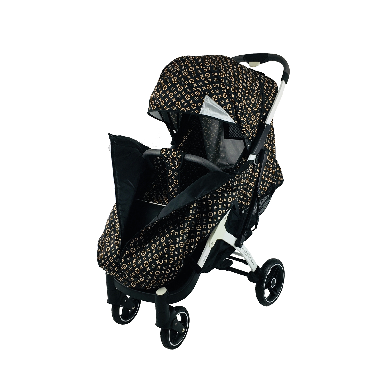 

Коляска Yoya Plus-4-2021 колёса 15/20 на молнии с Большим дождевиком и Хипситом LV Brown на белой раме