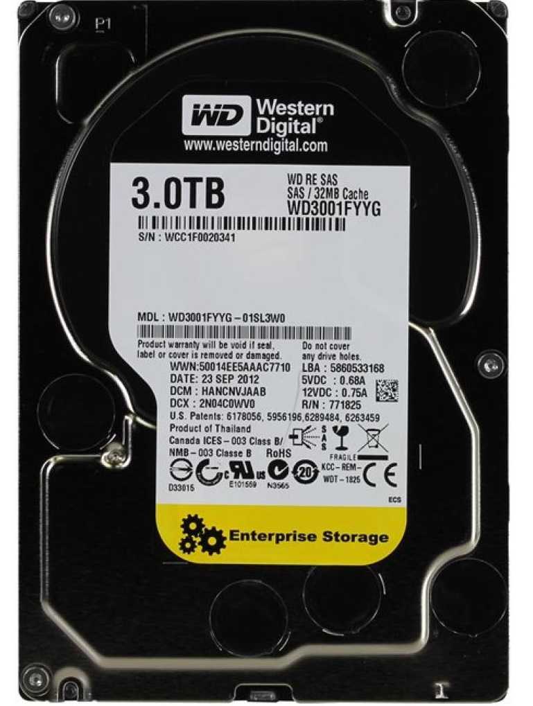Накопитель HDD SAS 3.0TB WD Enterprise Class 7200rpm 32MB (WD3001FYYG ...