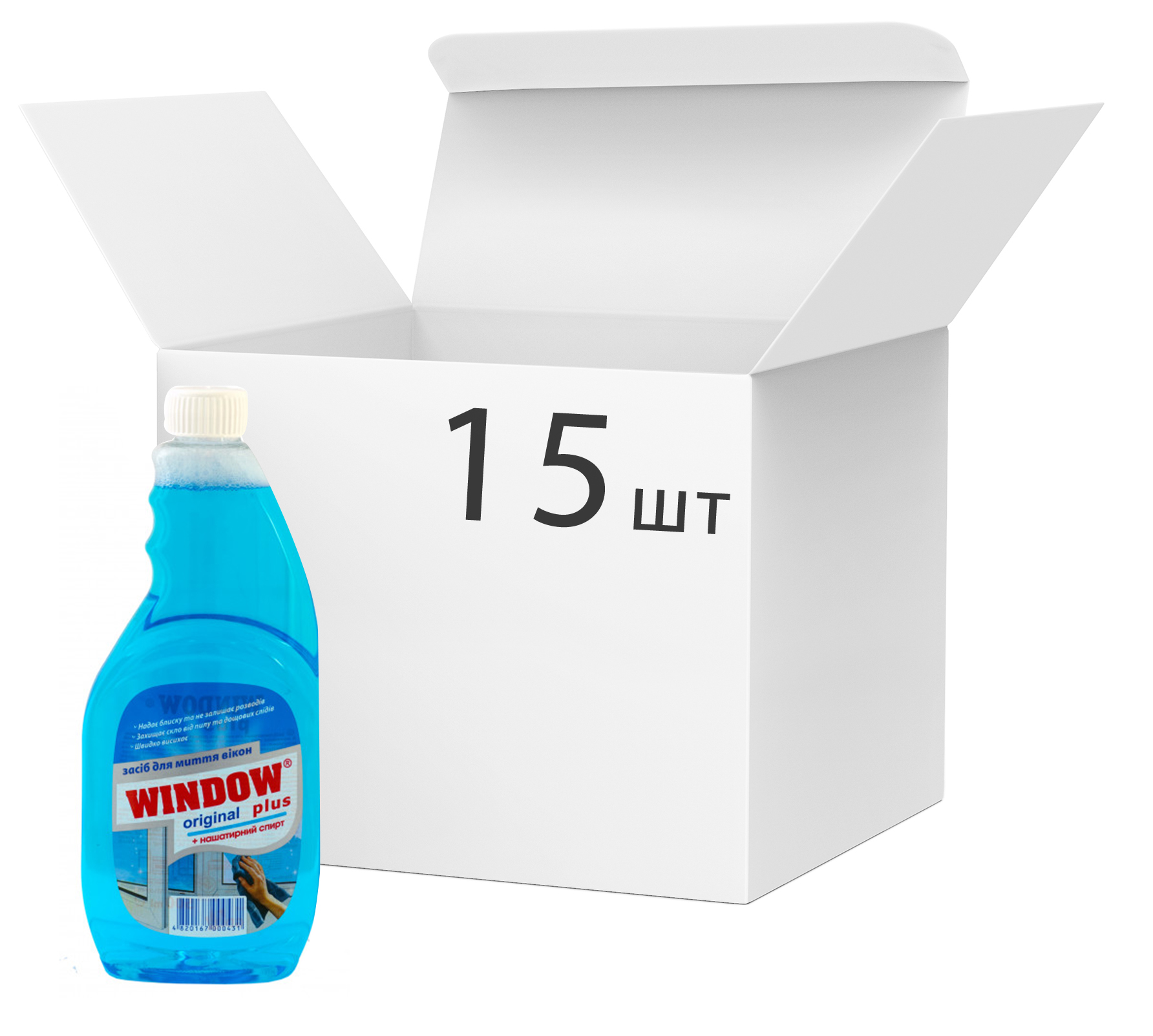 Акція на Упаковка средства для мытья окон Window Plus Синий (на основе нашатырного спирта) с распылителем запаска 500 мл х 15 шт (4820167000431) від Rozetka UA