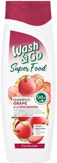 Шампунь Wash&Go SuperFood Виноград і Макадамія для сухого волосся 400 ...