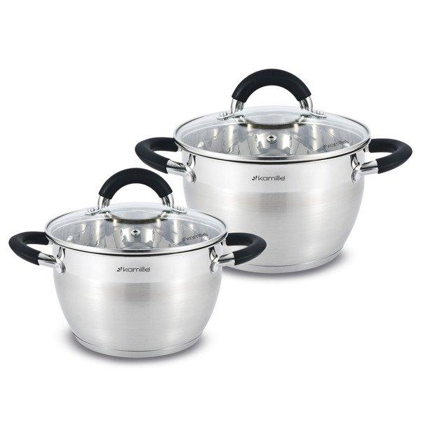 

Набор кастрюль из нержавеющей стали с жаропрочной крышкой 4 пр Kamille