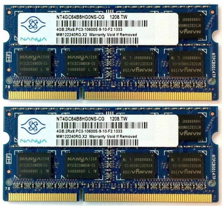 Оперативная память Nanya SoDimm 8Gb (2*4Gb) DDR3 1333MHz PC3-10600 CL9 ...